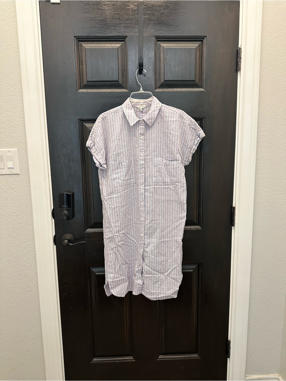 Max Studio Red, White, & Blue Striped Short-Sleeve Button-Down Shirt Dress Large